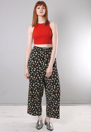 VINTAGE 80S FLORAL PATTERNED HIGH WAISTED CULOTTE TROUSERS