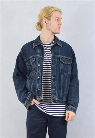 VINTAGE WRANGLER DENIM JACKET DARK BLUE STONEWASH
