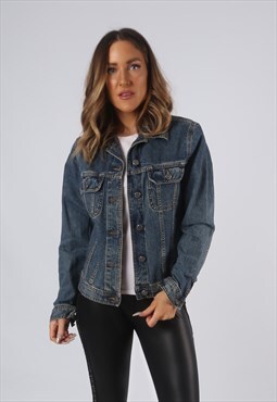 Vintage EDDIE BAUER Denim Jacket Fitted UK 10 Small (AO1D)