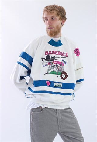 RARE VINTAGE MENS ADIDAS BASEBALL MLB SWEATSHIRT BIG LOGO