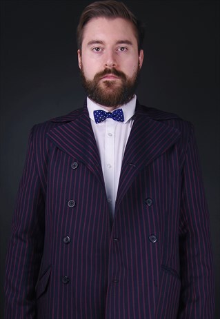 VINTAGE BLUE AND WHITE POLKA DOT BOW TIE