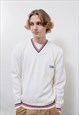 Vintage 90s White Preppy V Neck Pullover Knit Jumper Men S/M