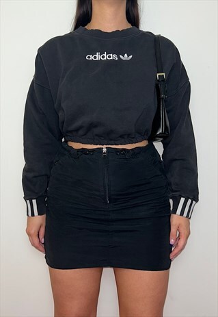 REWORKED ADIDAS BLACK CROPPED SWEATSHIRT