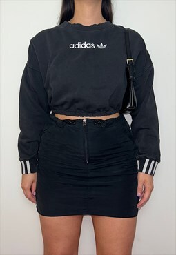 Reworked Adidas Black Cropped Sweatshirt