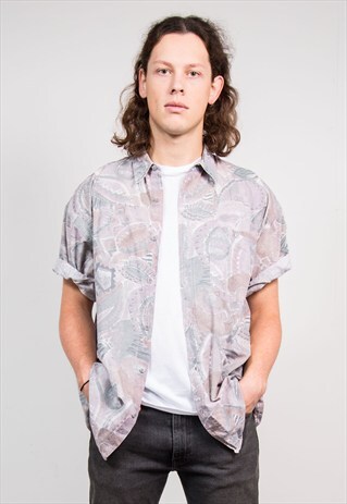 VINTAGE 90'S GREY CRAZY PATTERN FRESH PRINCE STYLE SHIRT