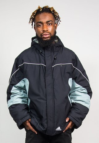 ADIDAS BLACK HOODED PADDED WINTER COAT JACKET