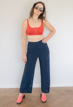 Vintage 80's Navy Beaded Wide Fit Trousers