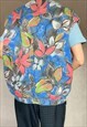 VINTAGE BLUE FLORAL SLEEVLESS JACKET, LARGE SIZE