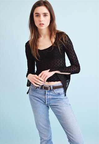 90'S RETRO KITSCH SHEER MESH PARTY TOP BLOUSE