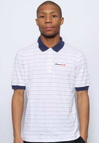 VINTAGE ELLESSE LOGO STRIPED POLO SHIRT WHITE