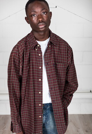 VINTAGE BLACK RED CHECKED LONG SLEEVE SHIRT