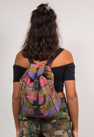 VTG 90'S PASTEL COLOURFUL STRIPED FESTIVAL HIPPIE BACKPACK