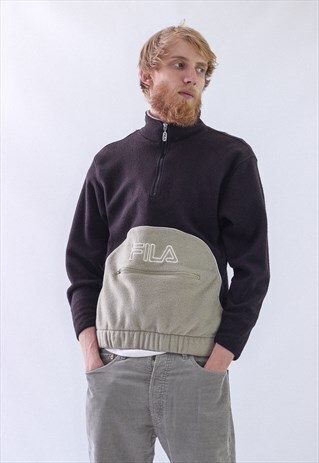 VINTAGE MENS FILA HALF ZIP PULLOVER FLEECE BIG LOGO JACKET
