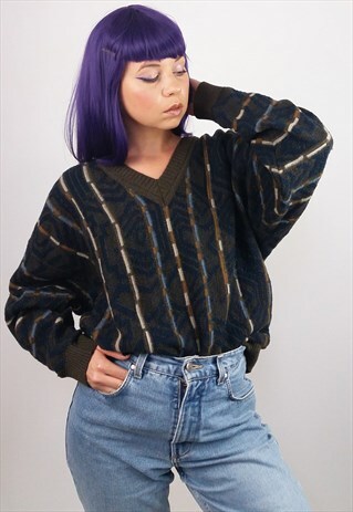 MONELLO VINTAGE 80'S RETRO PATTERN COOGI STYLE SWEATER