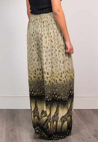 VINTAGE GIRAFFE PATTERN SUMMER PALAZZO STYLE TROUSERS
