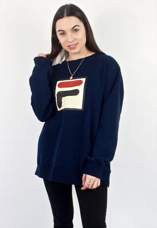 90'S RETRO BLUE LOGO PRINT OVERSIZEED SWEATSHIRT