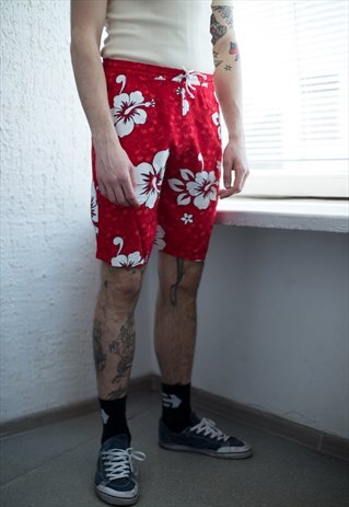 VINTAGE 90'S HAWAIIAN STYLE RED SHORT