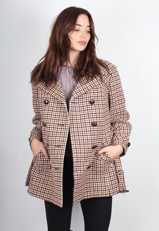 VINTAGE BROWN DOG TOOTH DOUBLE BREASTED COAT