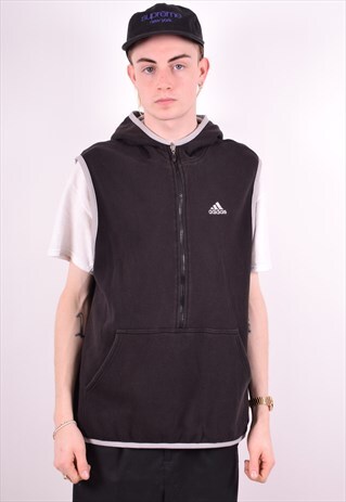 ADIDAS MENS VINTAGE HOODIE JACKET SLEEVELESS LARGE 90'S