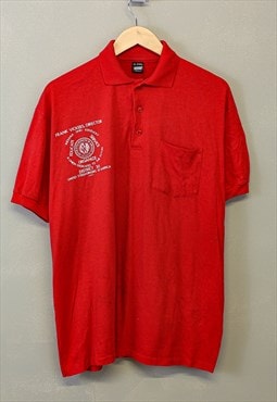 Vintage USA Polo Shirt Red Short Sleeve With Chest Print 