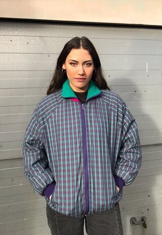 VINTAGE REVERSIBLE UNISEX HOT PINK / CHECKED FLEECE JACKET