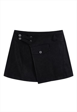 Black mini skirt faux leather grunge biker mini skirt