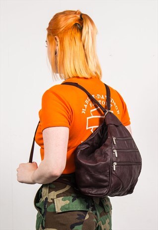 VINTAGE MAROON LEATHER RUCKSACK BACKPACK