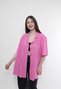 Vintage 80s linen blouse, minimalist pink blouse