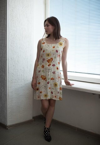 VINTAGE 90'S MINI YELLOWISH FLOWER PRINT DRESS
