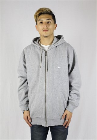 MENS VINTAGE NIKE HOODIE JUMPER XL FLEECE ZIPPER GREY 90'S