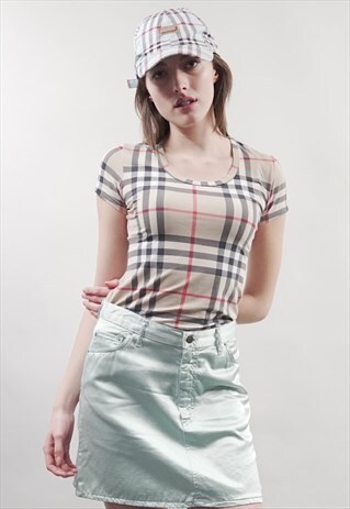 RARE VINTAGE 90'S BURBERRY BEIGE TARTAN PRINT T-SHIRT