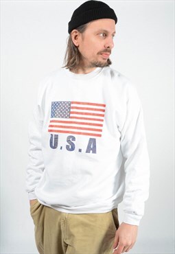 Vintage 90s Sweatshirt White USA Print 