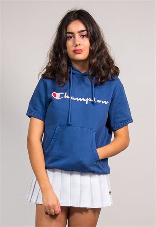 90'S VINTAGE SHORT SLEEVE CHAMPION BLUE SWEATSHIRT HOODIE