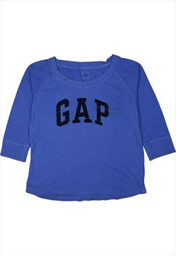 Vintage 90's Gap Sweatshirt Spellout Crew Neck Blue Medium