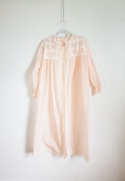 1960s Vintage Delicate Pink Lace Sheer Robe Size M/L