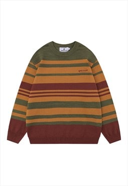 Colour block sweater knitted stripe jumper fluffy skater top