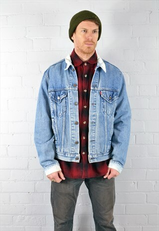 VINTAGE LEVI'S MID BLUE BLEACHED LINED DENIM JACKET