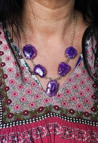 925 SILVER & PURPLE CRYSTAL STATEMENT NECKLACE