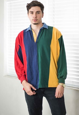 VINTAGE COLOR-BLOCK RUGBY SHIRT 90S L 17.6