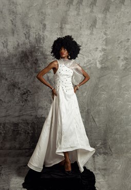 White embellished one shoulder dress