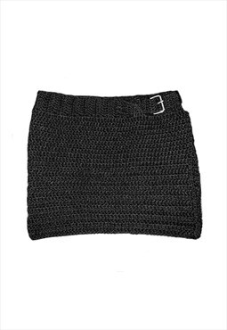 Black Crochet Buckle Mini Skirt
