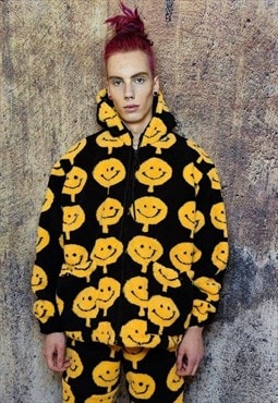 Emoji fleece jacket handmade detachable raver puffer black