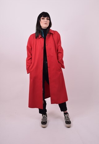 VINTAGE 70'S RED FULL LENGTH TRENCH COAT MAC SIZE MEDIUM