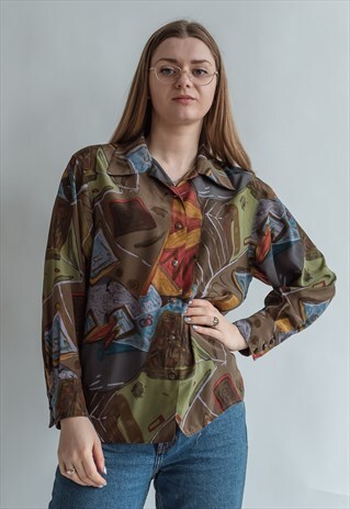 VINTAGE 70S BOHO OVERSIZED COLLAR SHIRT
