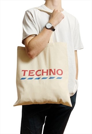 TECHNO TOTE BAG WITH PARODY TESCO JOKE PRINT