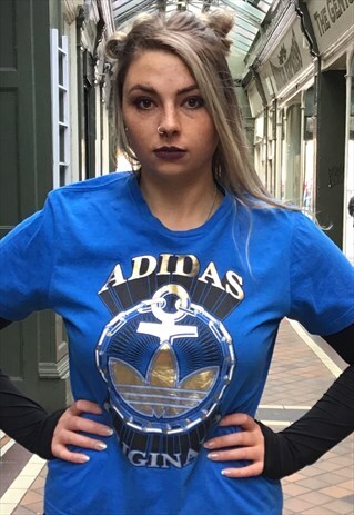 VINTAGE ADIDAS TSHIRT GOLD LARGE LOGO RETRO SPORT