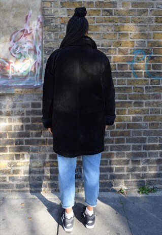 VINTAGE 90S BLACK SUEDE AND FAUX FUR COAT