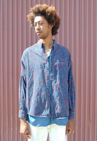 90S CLASSIC LUXURY PAISLEY PATTERN OXFORD SHIRT XL