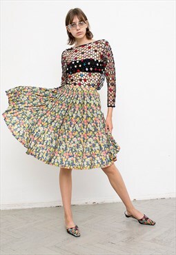 Vintage Pleated Skirt Midi Floral Cottagecore 90s