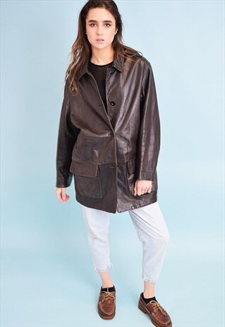 90'S RETRO FAUX LEATHER OVERSIZED BOYFRIENDS PARKA JACKET